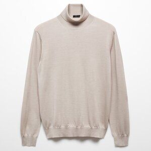 100% Merino Wool Beige Turtleneck Sweater